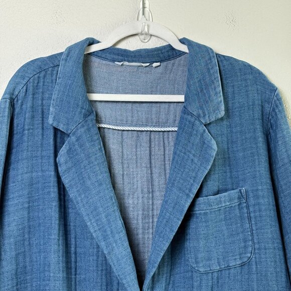 Soft Surroundings Chambray Denim Frayed Edge Jacket Size 3X Blue Pockets Artsy - Picture 2 of 12